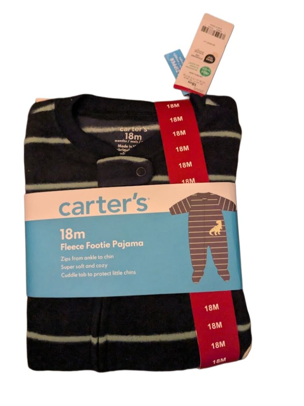 Carter’s Boys Fleece Footed Pajamas Blue Zip Snug Fit Sleepwear (9M)